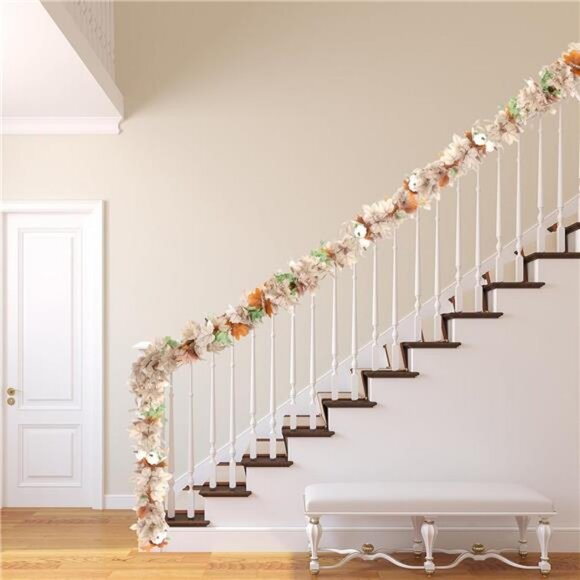 2 Pack Fall Leaves Garlands, 6Ft Autumn Leaves Decor with Pumpkins for Home - Picture 5 of 7